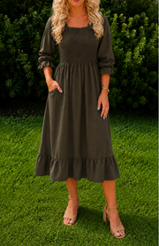 Olive Grove Midi Dress