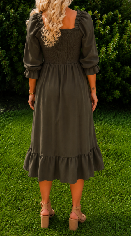 Olive Grove Midi Dress