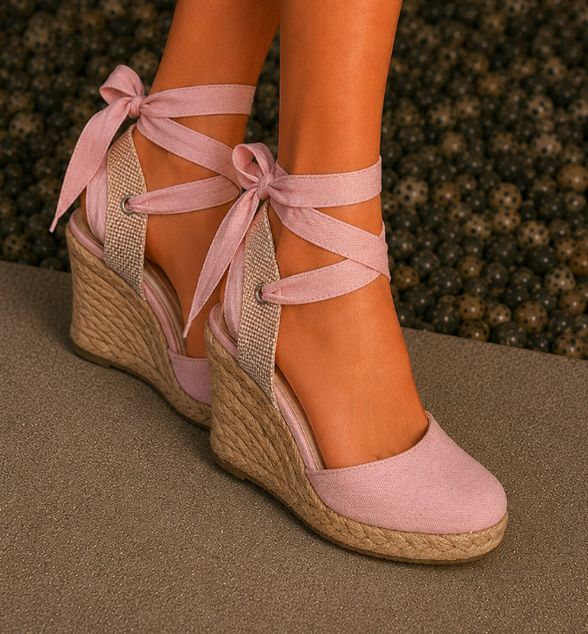 Blush Tie-Up Wedge Heels