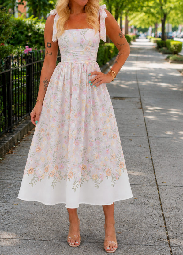 French Floral Suspender Dress