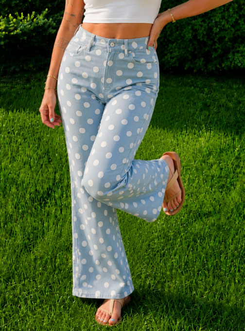 Polka Dot Straight Leg Denim