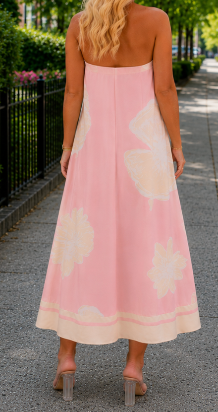 Strapless Off-Shoulder Printed Dress