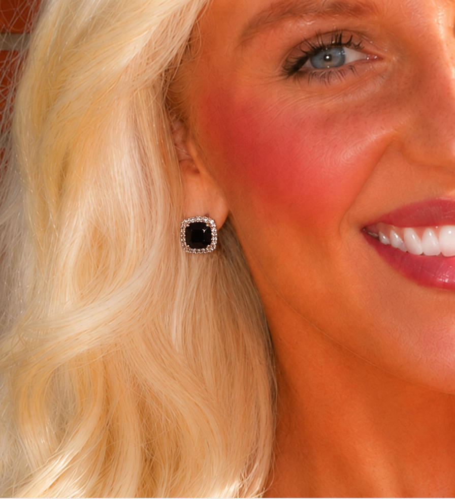 square-cut black gemstone stud earrings