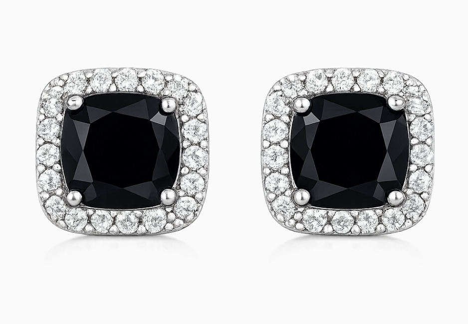 square-cut black gemstone stud earrings