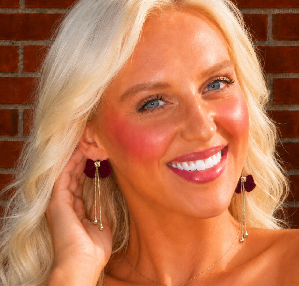 Ruby Romance Bow Drop Earrings