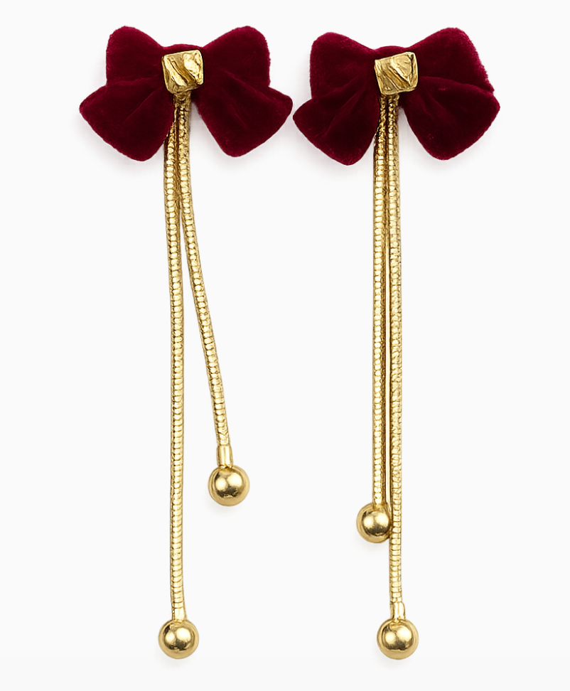 Ruby Romance Bow Drop Earrings