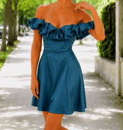 Azure Ruffle Off-Shoulder Mini Dress