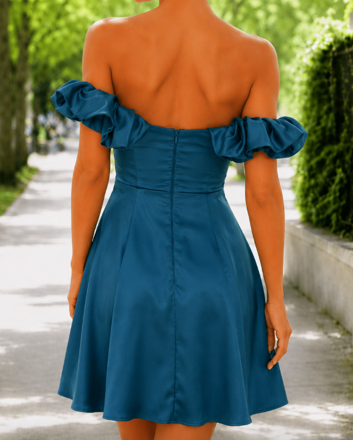 Azure Ruffle Off-Shoulder Mini Dress