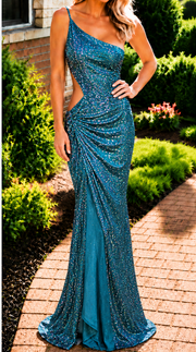 Aqua One-Shoulder Gown