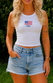 USA Embroidered Cropped Tank Top