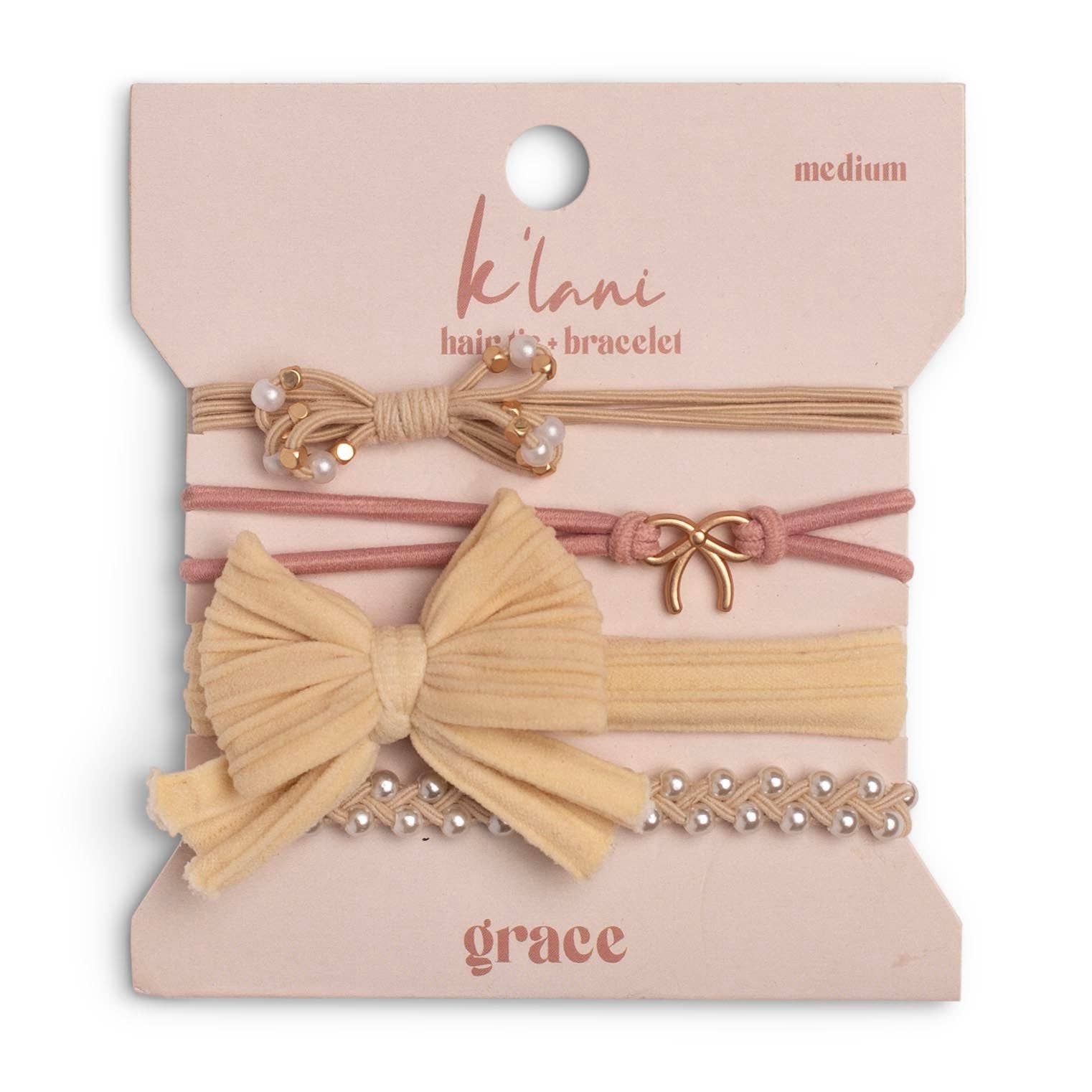 Grace Pinks, Pearls & Bows Hair Tie Bracelets