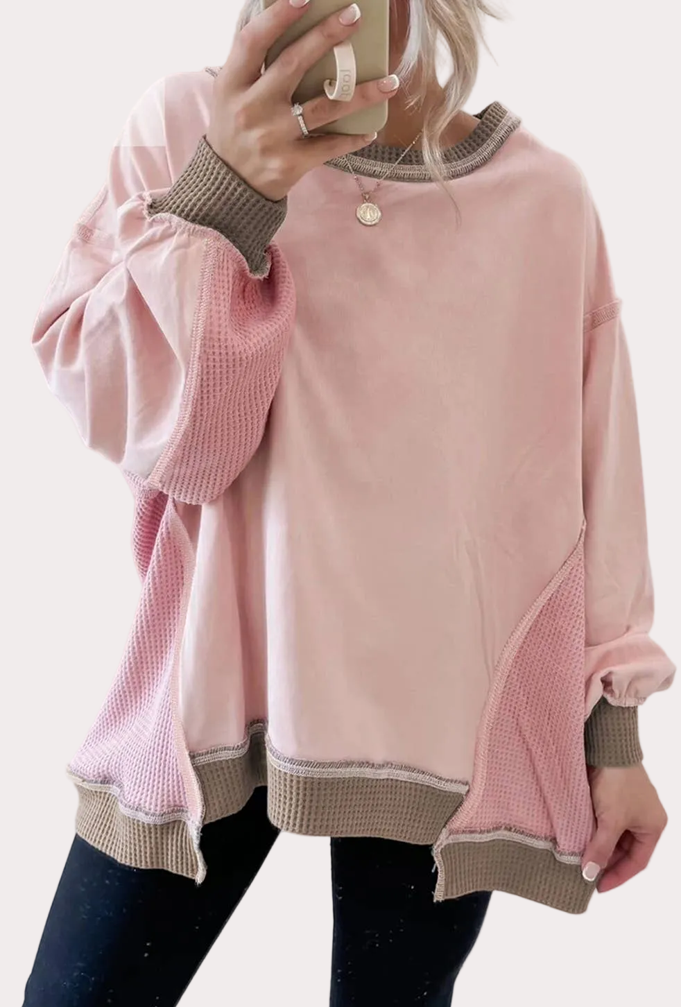Waffle Patchwork Oversize Sweatshirt