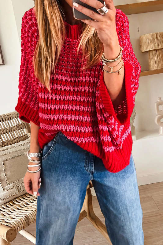 Stripe Draped Sleeve Slouchy Sweater