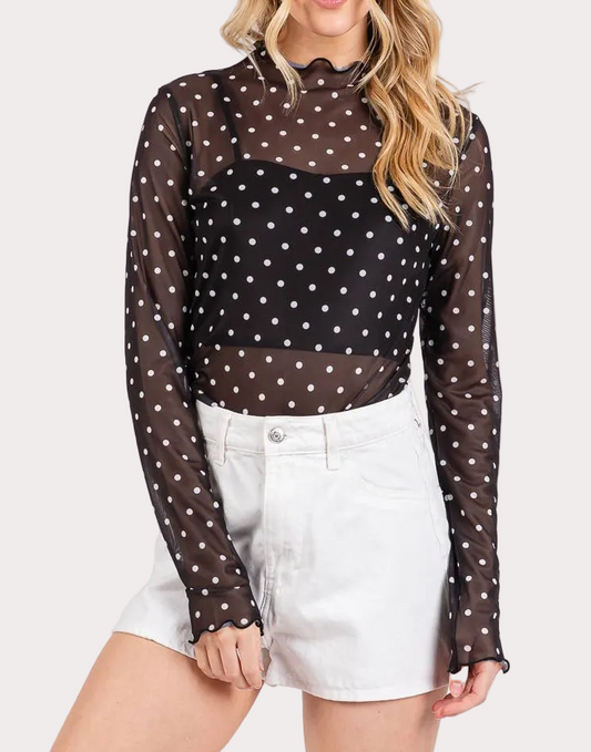 Polka Dot mesh Long Sleeve Top