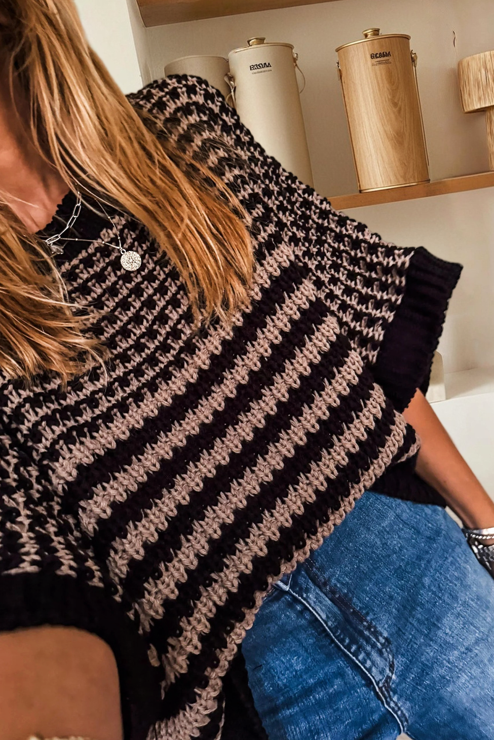 Stripe Draped Sleeve Slouchy Sweater