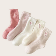 Bow Embroidered Plush Crew Socks