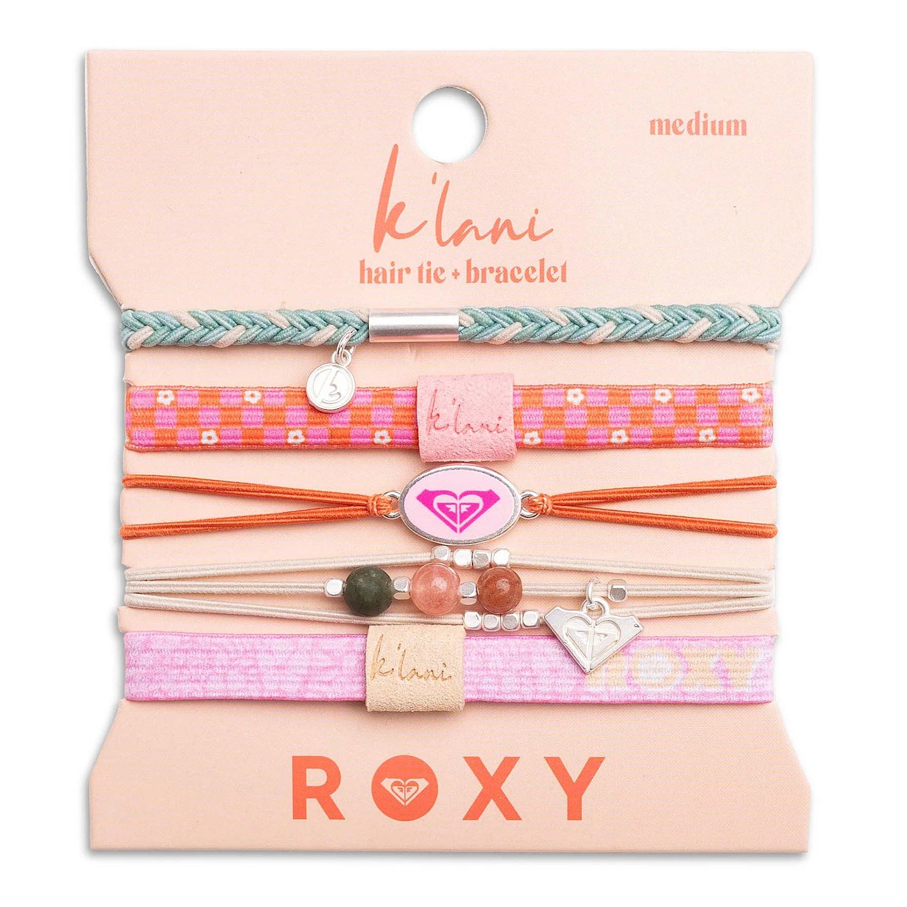 Roxy Pink Tropics Pink and Coral Island Vibe Hair Tie Bracelets